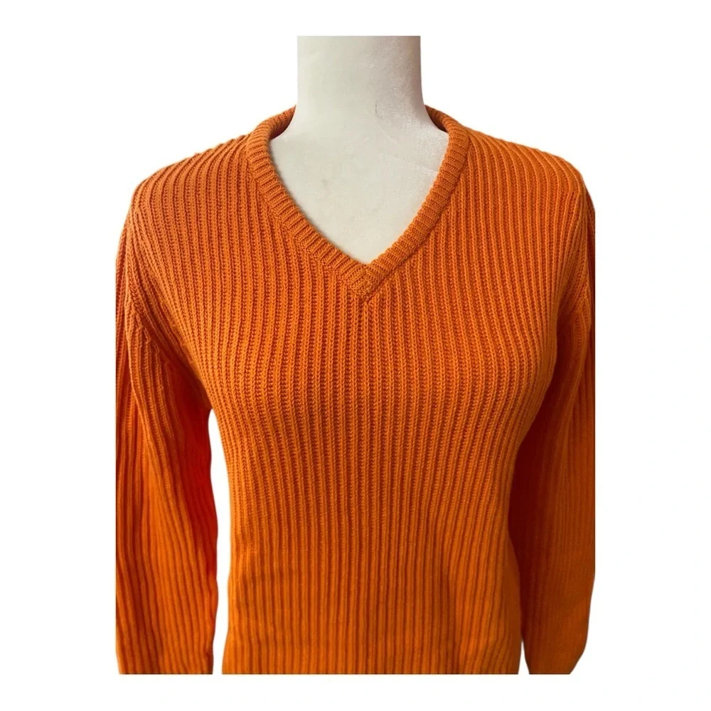 L.L. Bean Womens 100% Cotton Orange Vintage Fisherman Sweater Ribbed